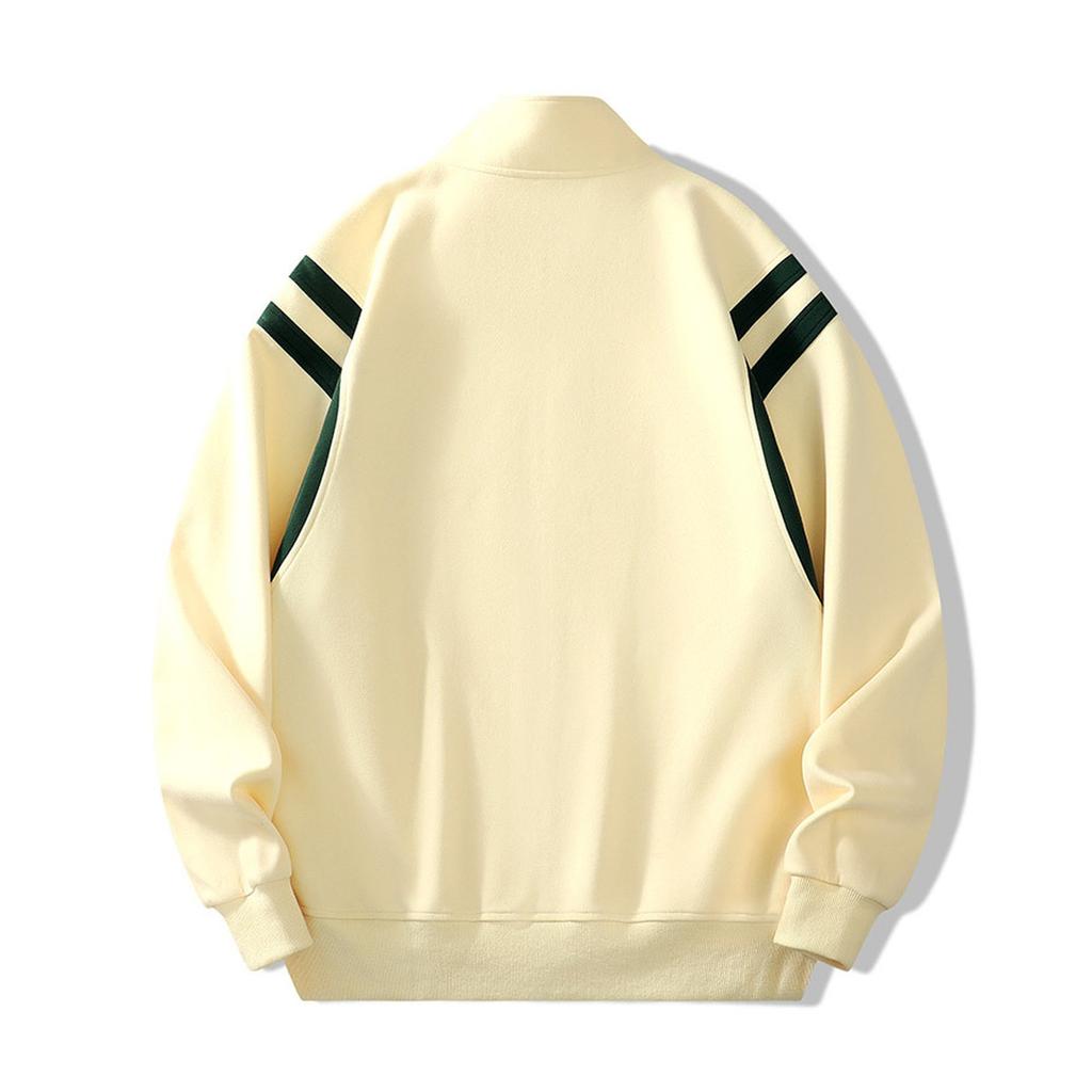 Men's New Casual Cardigan Hoodie Solid Color Striped Loose Jacket Stand Collar Zipper Top