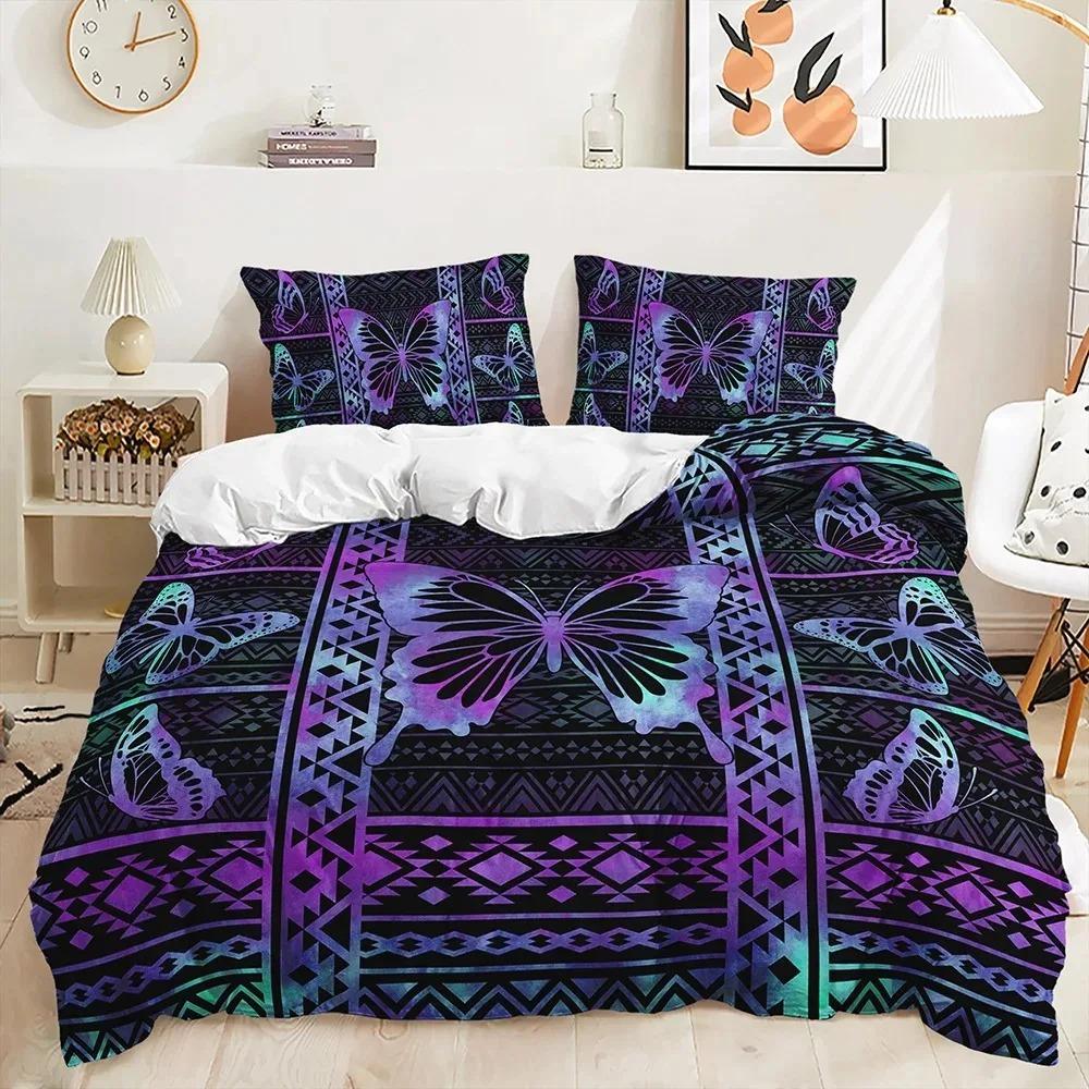 Purple Butterfly Rose Bedding Sets Fashion Duvet Cover Sets Twin Full Queen King Size Pillowcase for Boys Adult Gift Bed Linen