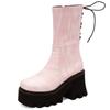 Sexy Ankle Boot for Women Platform 2025 Gothic Thick Punk Heels Lace-up Female Cowboys Boots Black Green Pink Winter Shoes