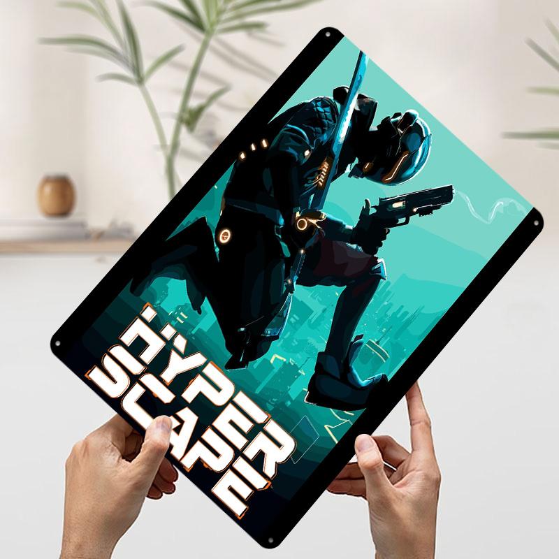 Игровой плакат Hyper Scape Индивидуальное настенное искусство Винтажные металлические вывески Ретро жестяная табличка для мужской комнаты Эстетичный декор комнаты Мужская настенная декорация