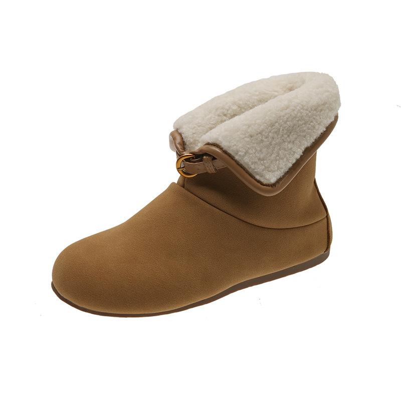 Women's Retro Fashion Lightweight Soft Sole Winter Warm Fur One Snow Boots Padded Lined Non-slip Casual Sports Martin Cotton Boots