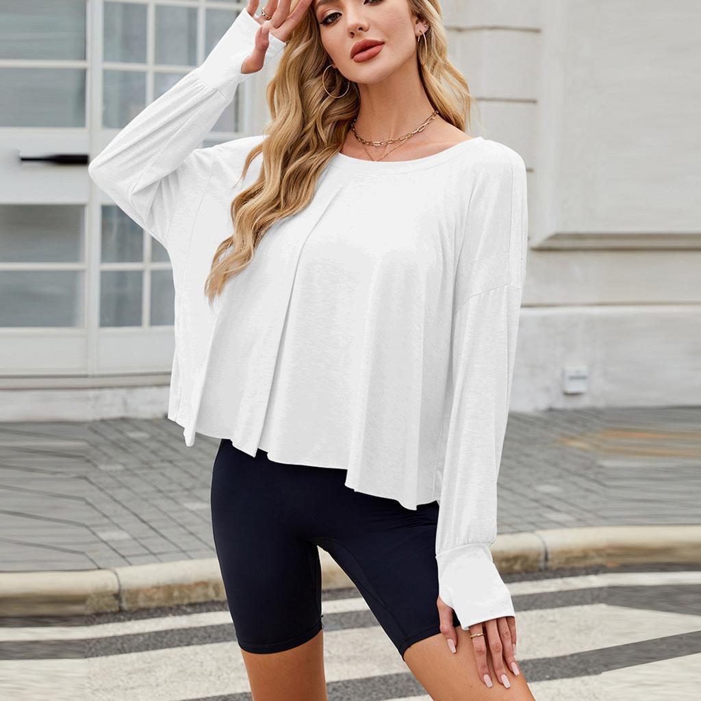 Весна и лето новая однотонная блузка для отдыха и спорта свободная с длинным рукавом для йоги для женщин