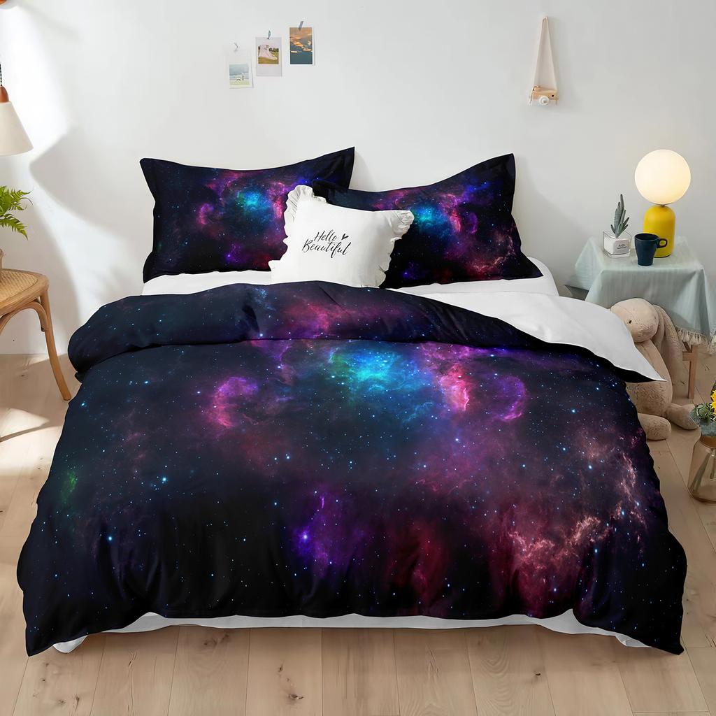 Комплект пододеяльников из полиэстера со звездным небом King Size, белая звезда, красочная галактика, звездное пространство, туманность, абстрактный космос для мальчиков и девочек