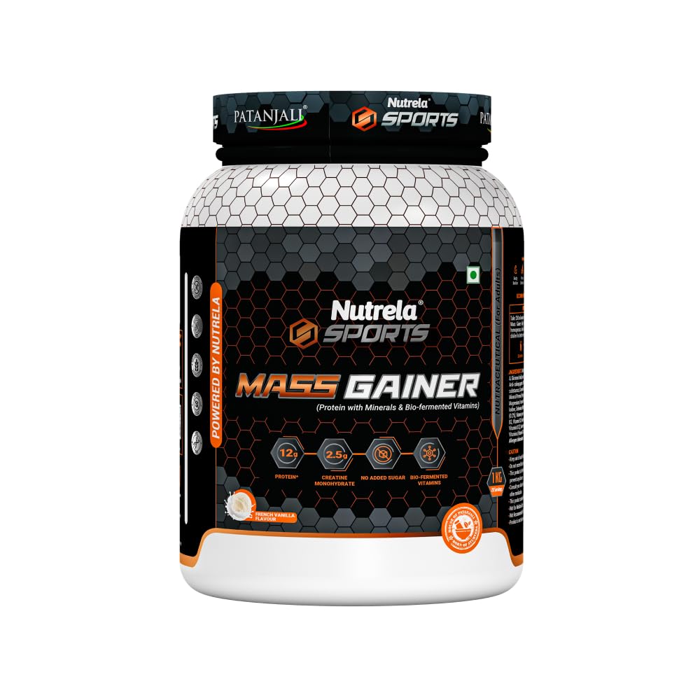 Nutrela Sports Mass Gainer 1 кг Ванильное мороженое Протеиновый порошок для роста мышц и фитнеса