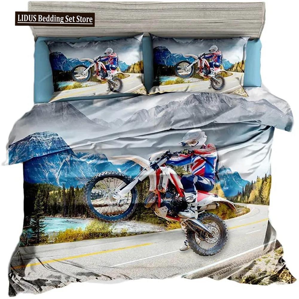 Комплект постельного белья с пододеяльником 'Dirt Bike Motocross Racer' Для детей Подростков Стиль Экстремальные виды спорта Полиэстер Комплект постельного белья Постельное белье Двуспальный Queen King