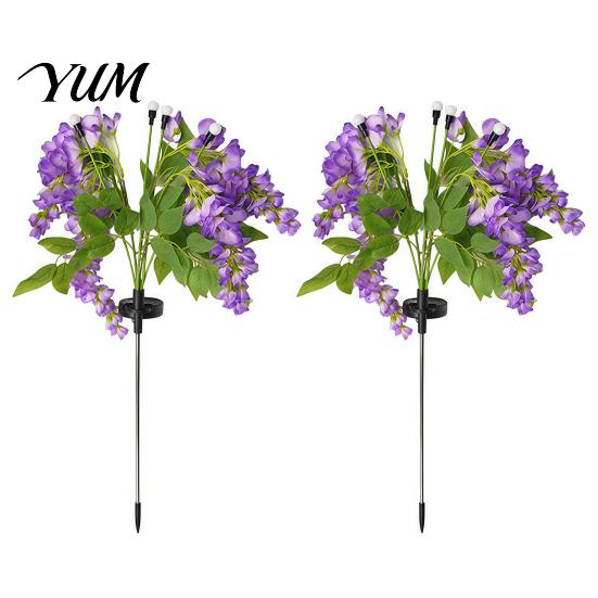 Weatherproof Solar Landscape Lights 2Pcs Artificial Flower Lights, Lily Bamboo Wisteria Garden Stake Pathway for Walkway Powered Firefly Waterproof