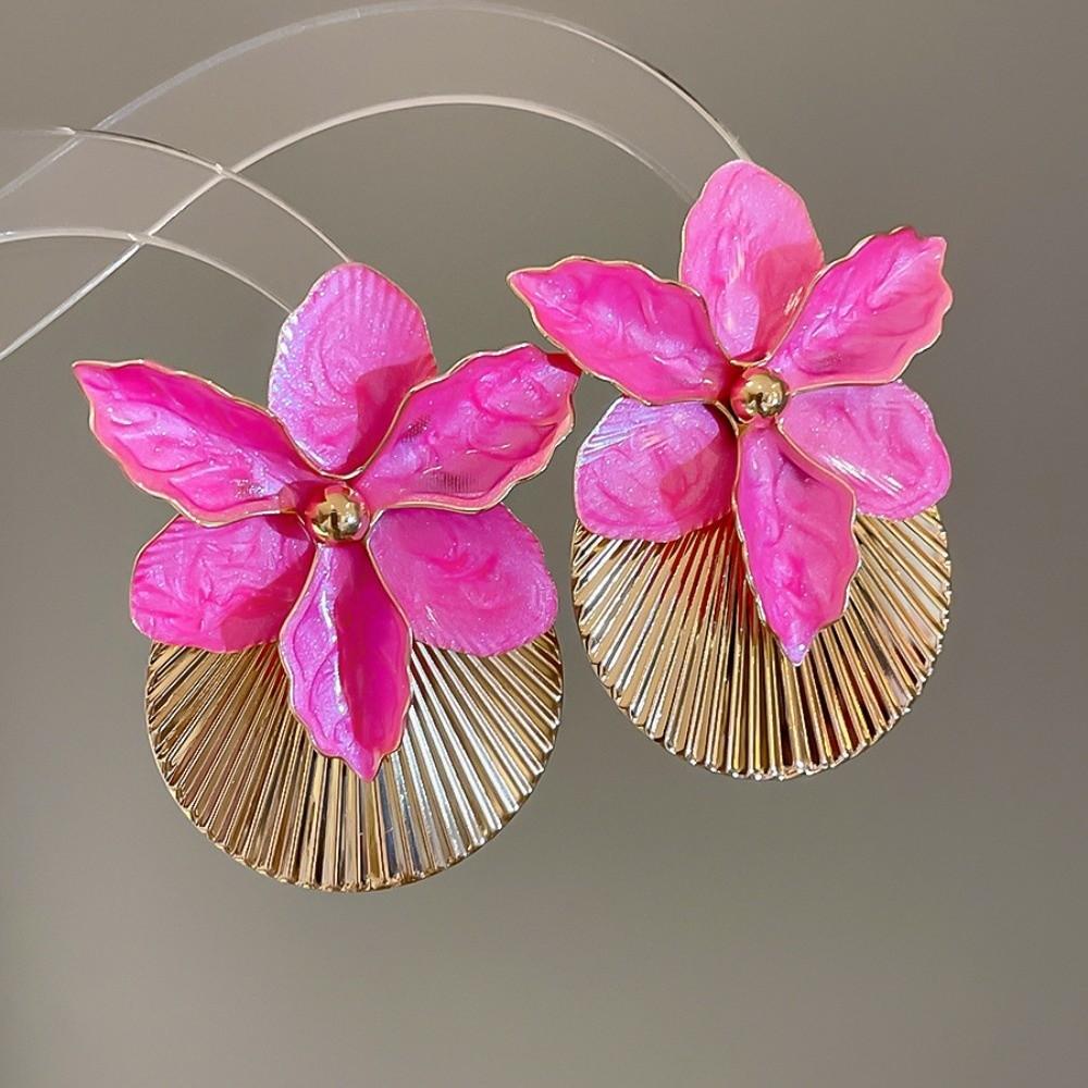 Oil Drip Orchid Flower Shell Earrings Shell Shape Ear Pendant Floral Ear Studs Summer