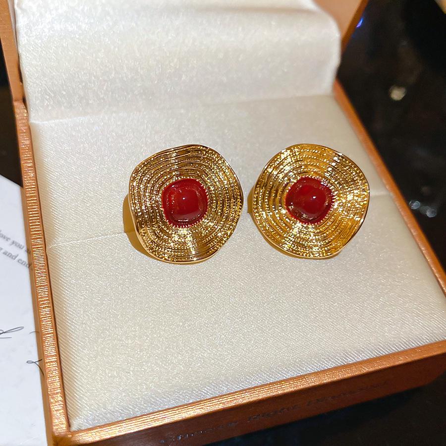 Ankara Red Stud Earrings: Silver Needle Drip Oil, Simple and Versatile Fashion for Women.
