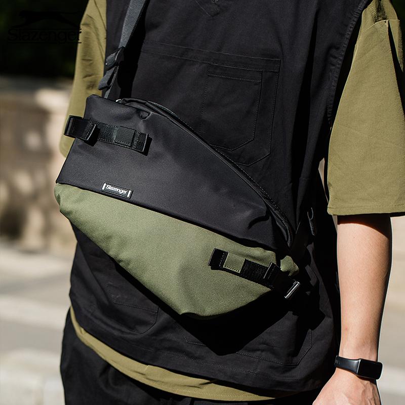 Slazenger Crossbody Bag, Casual Chest Pack, Waist Pack, Large Capacity, Shoulder Bag, Messenger Bag, Black-Green
