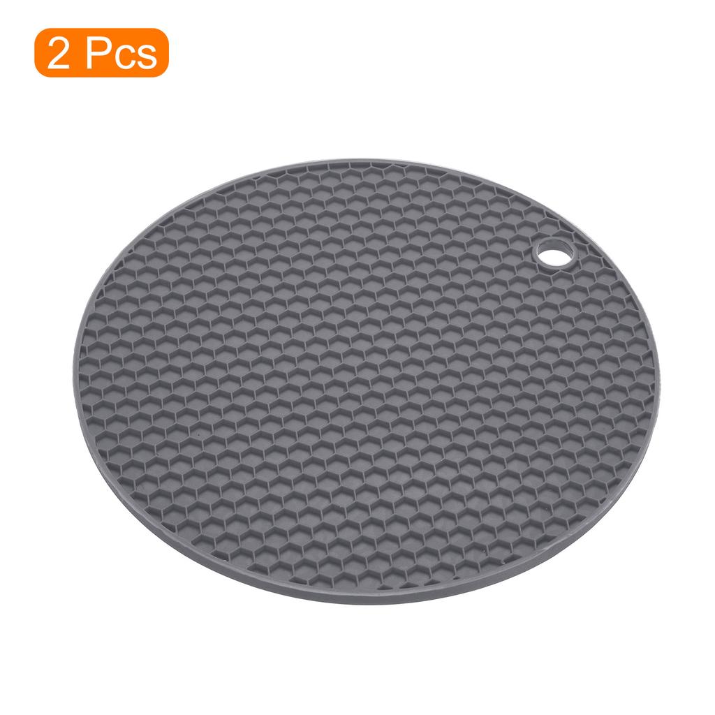 2pcs Uxcell Dish Drying Mat Set Round Silicone Reusable Drain Pad Heat Resistant Suitable for Kitchen Counter Fridge Drawer