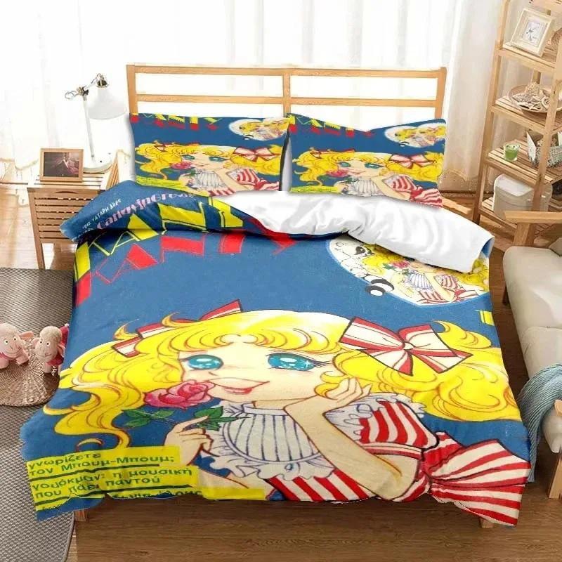 3D Print Manga Candy Cute Cartoon Bedding Set Double Twin King Duvet Cover Comforter Pillowcase Boys Girls Adults Bedroom