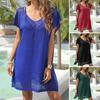 Cover Up Dress Side Split Sun Protection Washable Classic Hollow Pure Color Casual Bikini Cover Up Beach Clothing