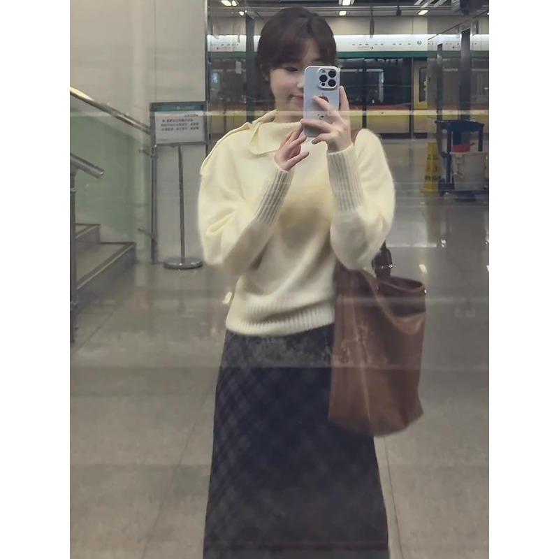 Women S Loose Half Collar Knit Sweater Casual Lazy Style Soft Top