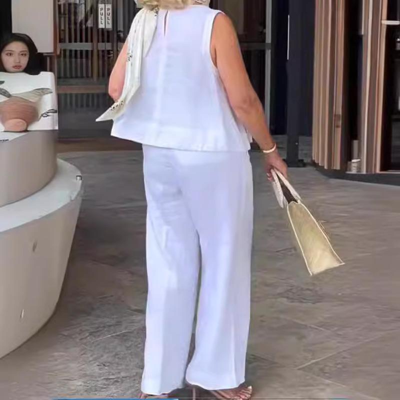 Women's Summer Fashion Simple Sleeveless Top Loose Wide Leg Pants Cotton Linen Set Suits & Sets Women’s