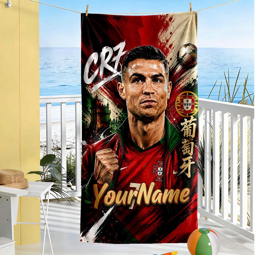 Cristiano Ronaldo Personalized Text Beach Towel Super Soft Microfiber Quickdry Fabric Suitable for Swimming Gym Camping Yoga Vacation