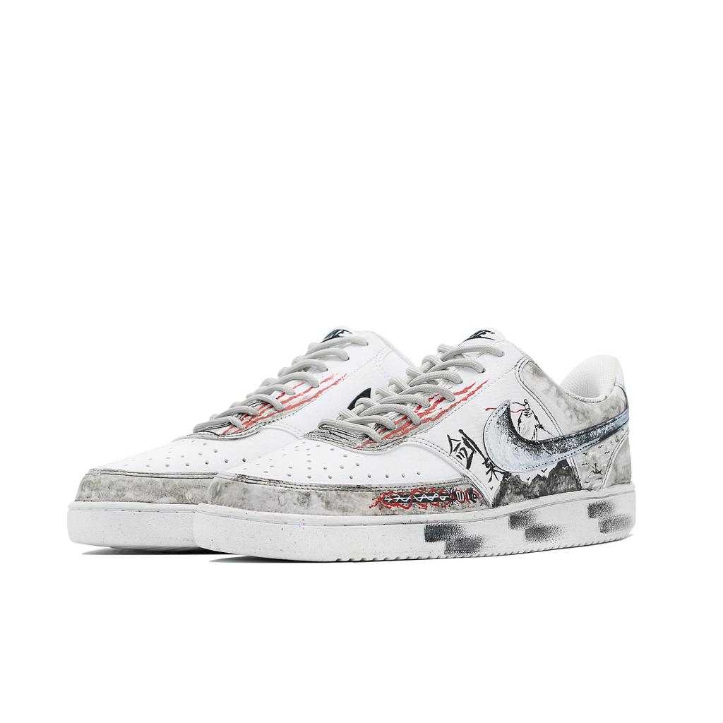 Nike Court Vision Landscape Scroll Slip Resistant Abrasion Resistant Low top Skateboard Shoes Men's Black White DH2987-110(Team469-QD)