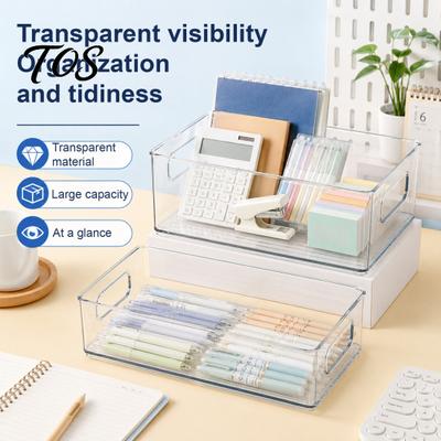 Dustproof Stationery Container Desktop Storage Box, Clear PET Drawers Organizer, Stackable Space Multi Purpose Desk Organizer Saving Case, for Office