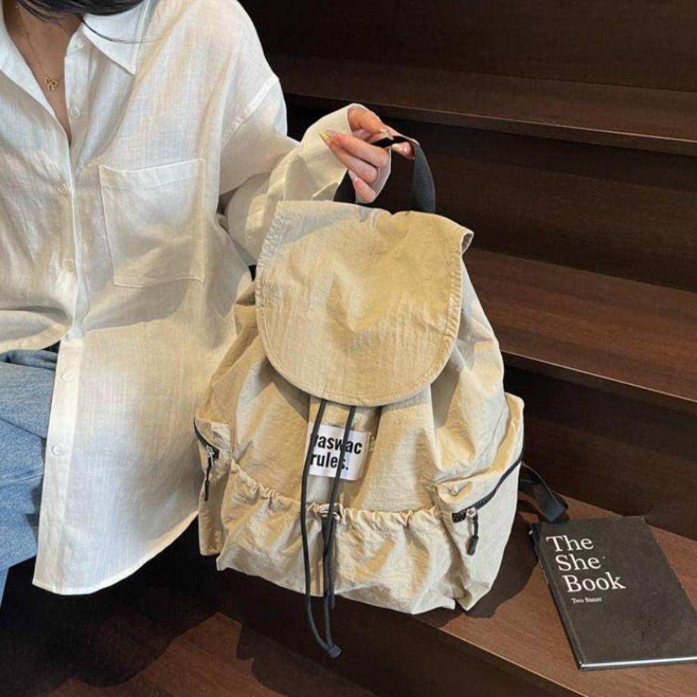 Nylon Drawsting Backpacks Light Weight Student Schoolbag Trendy Ruched Shoulder Bags Travel