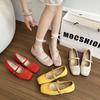 Gentle Evening Breeze Yellow Xiaoxiangfeng Single Shoes French with Skirt Square Head Mary Jane Shoes Soft Sole Bow Ladyshoes