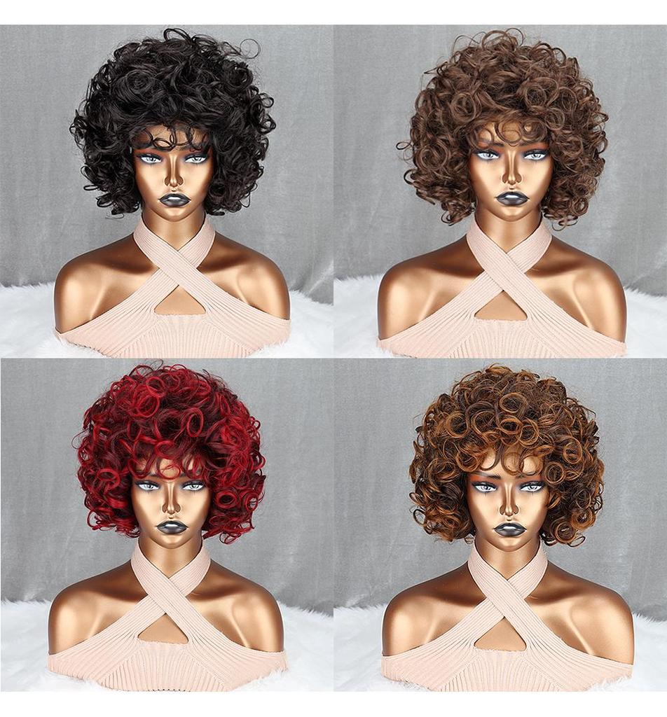 MISS WIG Коричневый смешанный золотой короткий вьющийся парик, африканские кудри, женский большой парик в рулонах, повседневный косплей, синтетический парик из высокотемпературного волокна