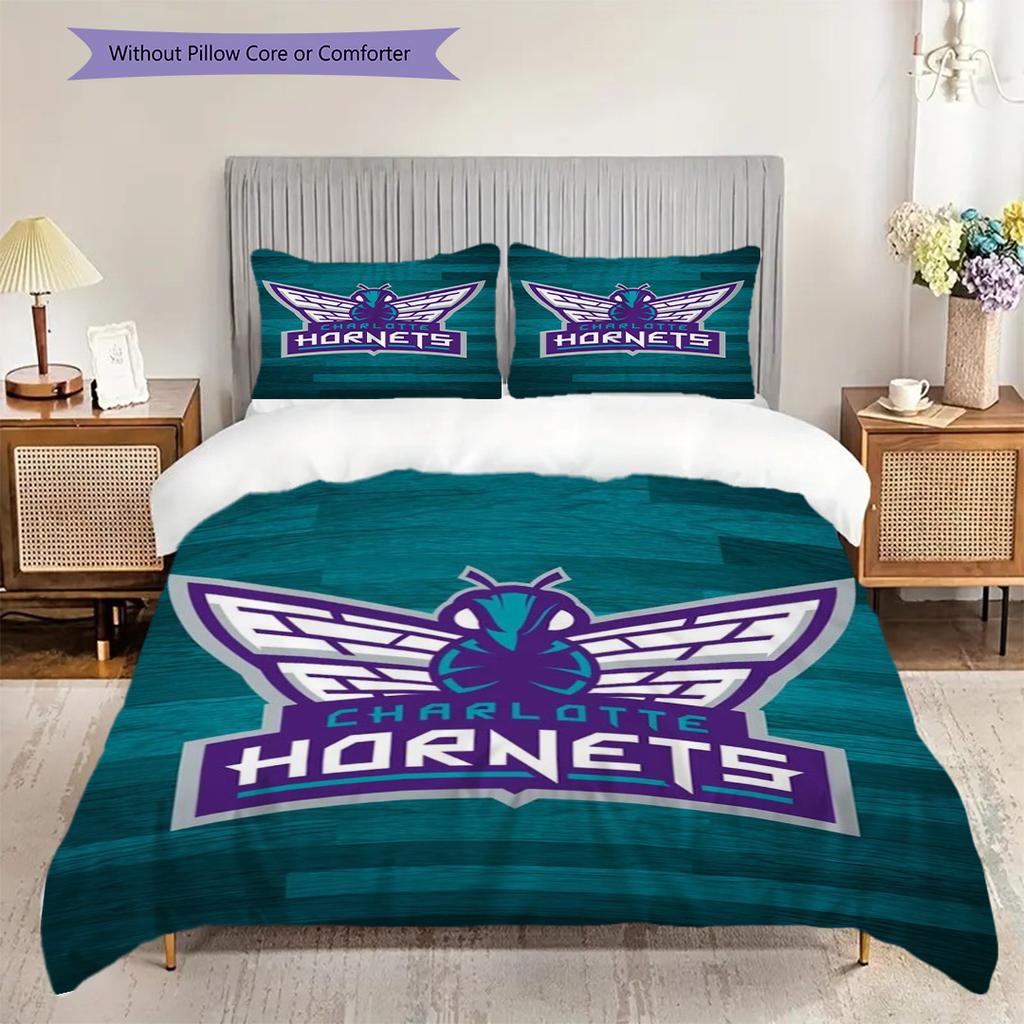 Charlotte Hornets Bold Dynamic Team Spirit Bedding(1 * duvet cover + 2 * pillowcase, without core)Soft and comfortable Bedding set