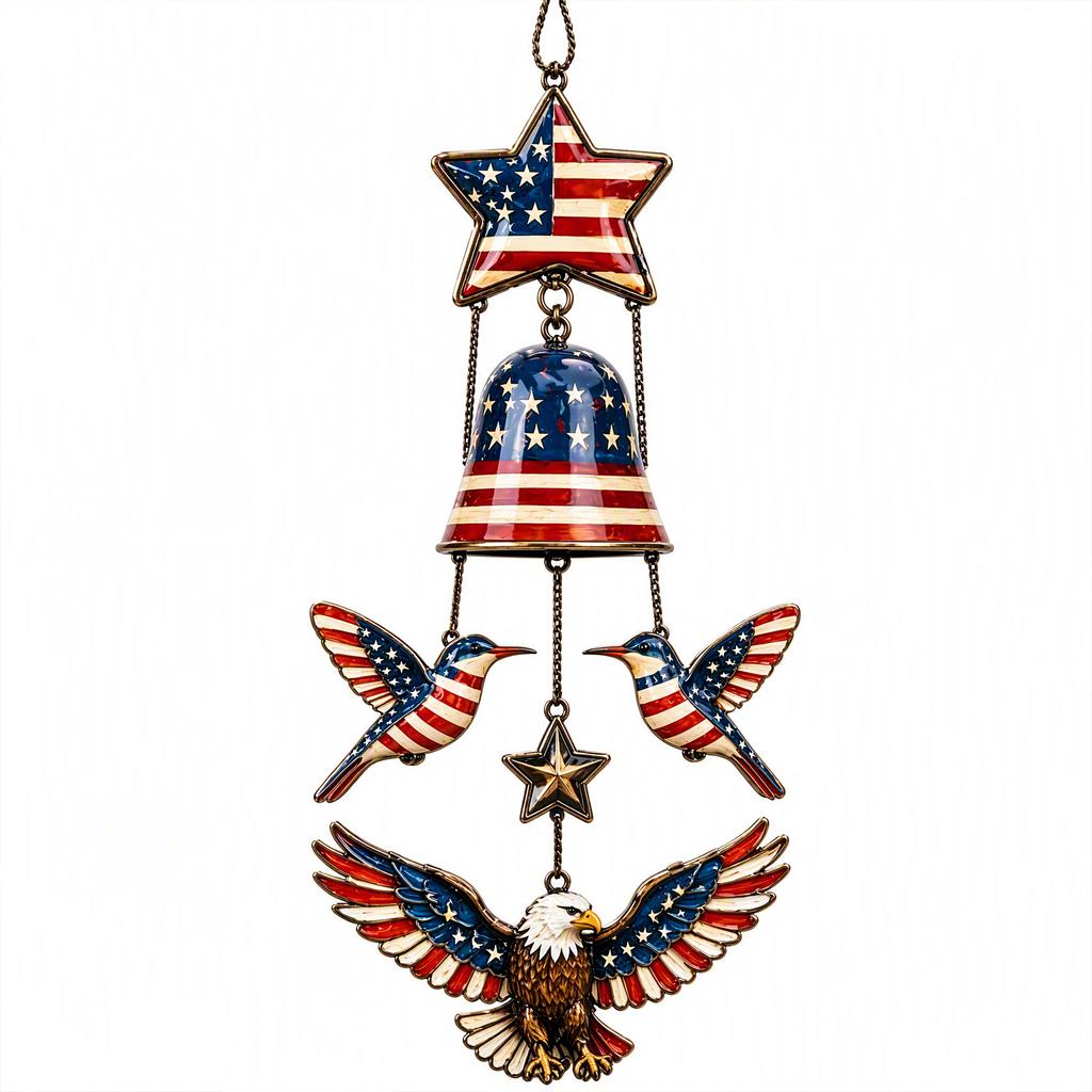 250th Anniversary Patriotic Porch Wind Chime American Flag Bald Eagle Outdoor Garden Independence Day Decor