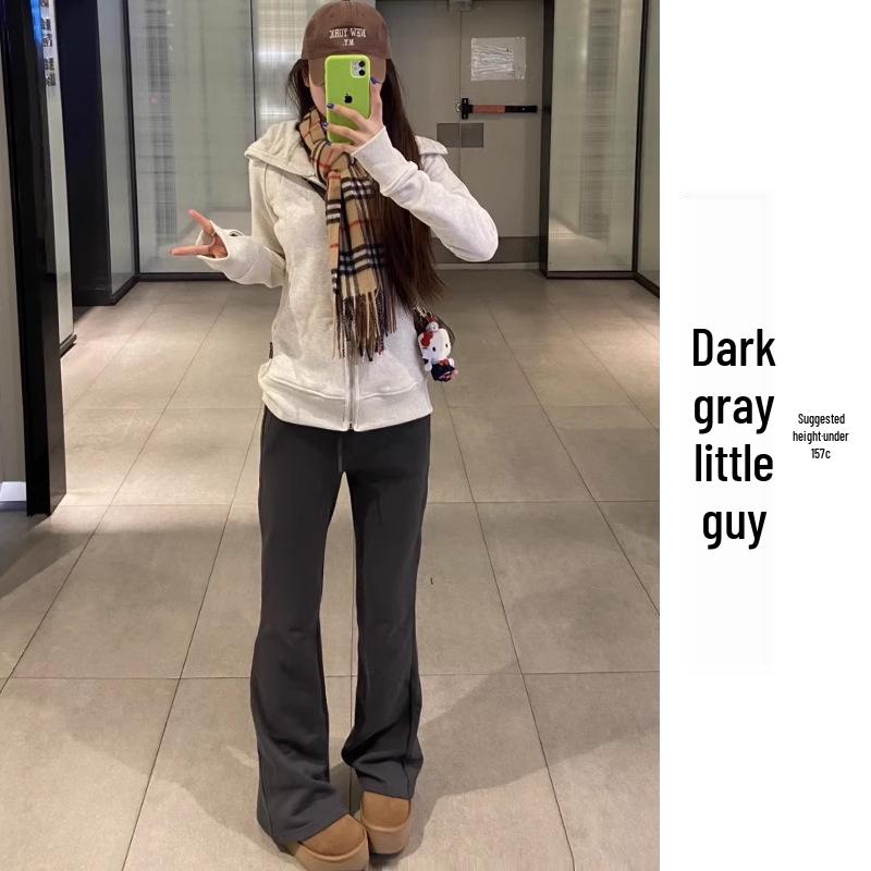 High-Waisted Gray Micro-Flared Women's Sweatpants with Fleece Lining for Spring/Autumn 2025