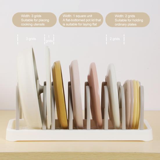 Настольная сушилка для посуды, стойка для крышек от кастрюль, органайзер для крышек от сковородок с регулируемыми отделениями для выпечки и тарелок, для шкафа, кухонной столешницы