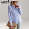 Spring Women's Long Sleeve Ruffled Button-down Shirt Blouse Women