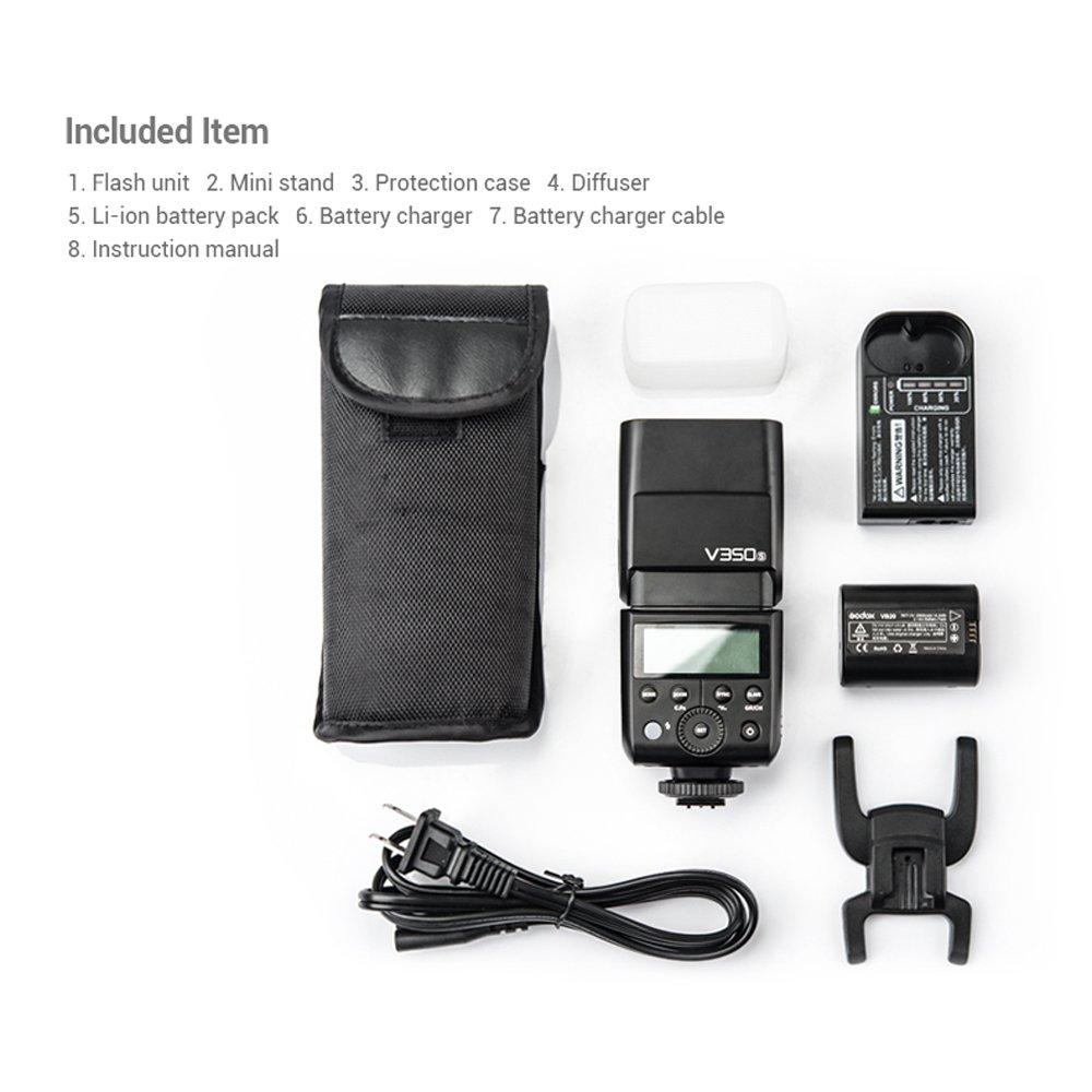 Вспышка Godox V350S для камер Sony с системой Godox Wireless TTL, время перезарядки более 500 секунд, аккумулятор 2000 мАч, ЖК-дисплей, совместима с камерами Sony, система 2.4 ГГц,
