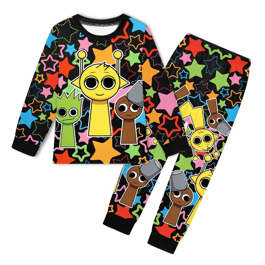 Kids Sprunki Cosplay 2Pcs Outfit Long Sleeve Top Pants Set Teen Girls Boys Casual Home Pajamas For Older Children