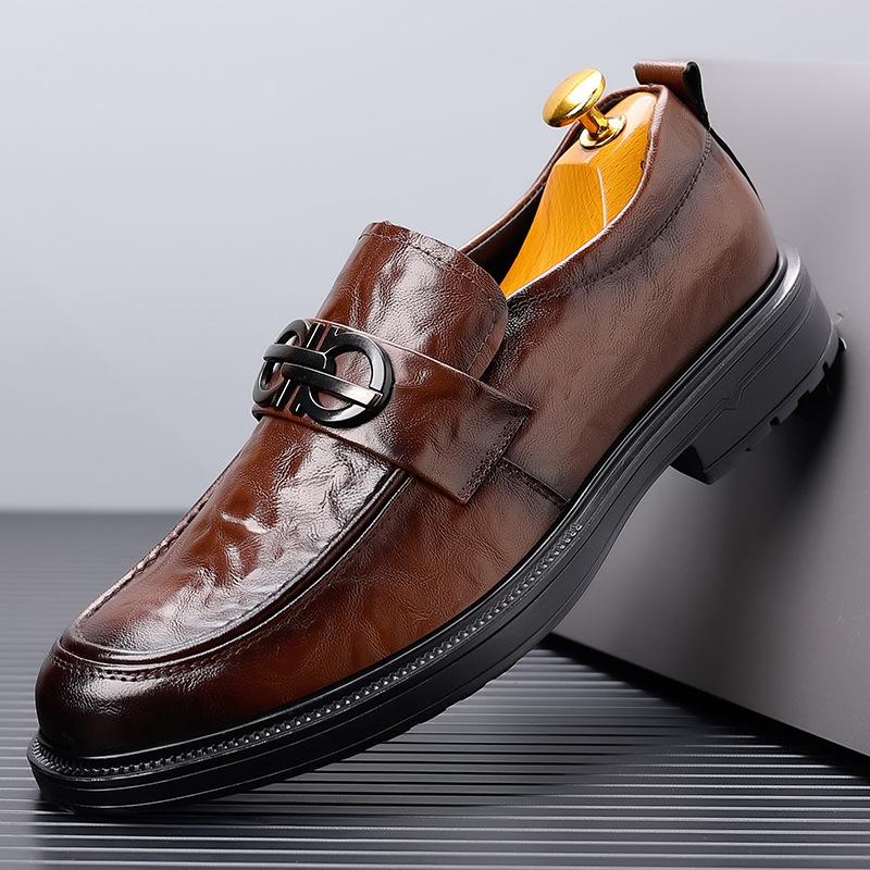 Dress leather shoes men's hand scratching foot cover British one pedal casual groom wedding suit shoes