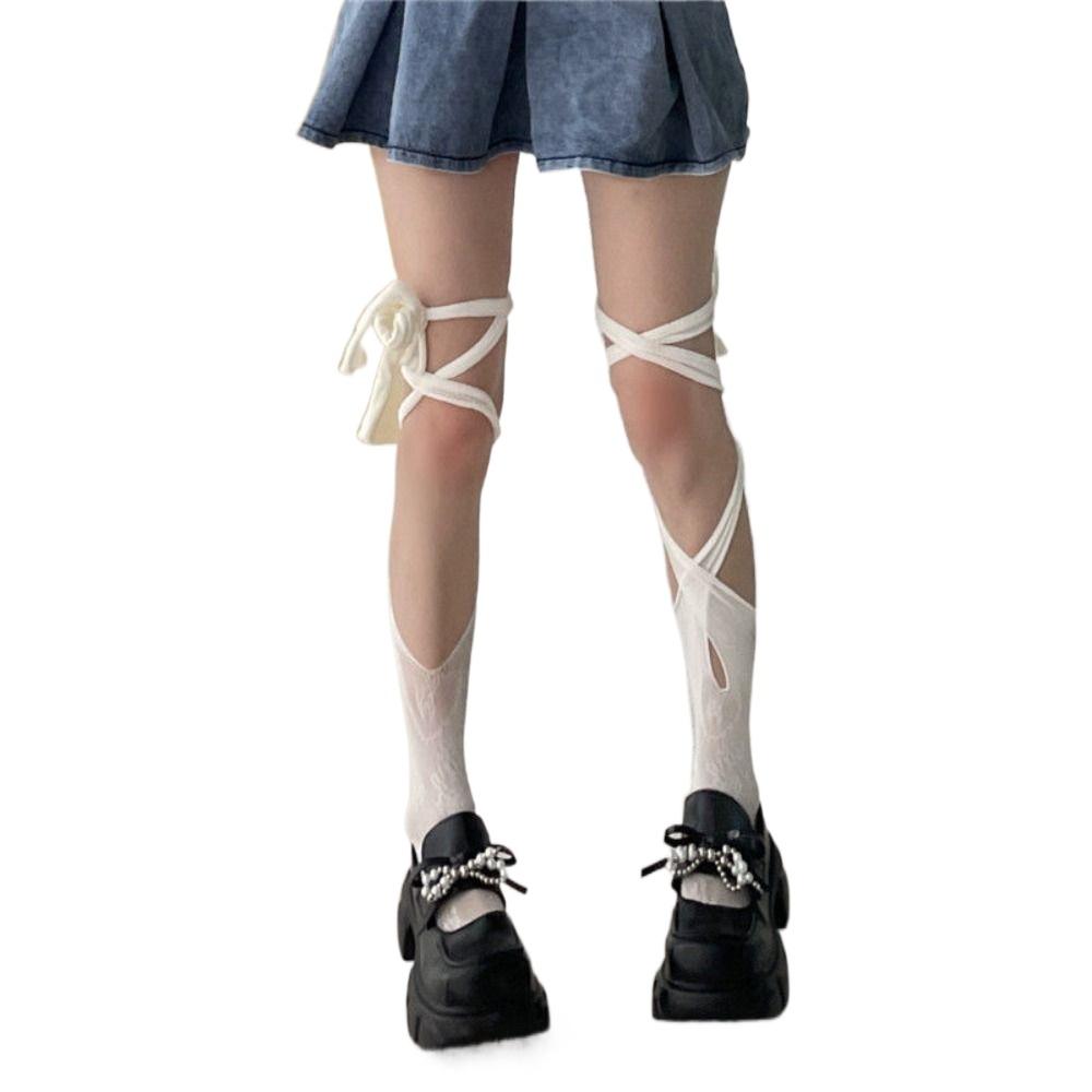 2Pairs Hollow Lolita Lace Stockings Mesh Split Toe Socks Fashion Mid Tube Socks Women  Ladies Girl