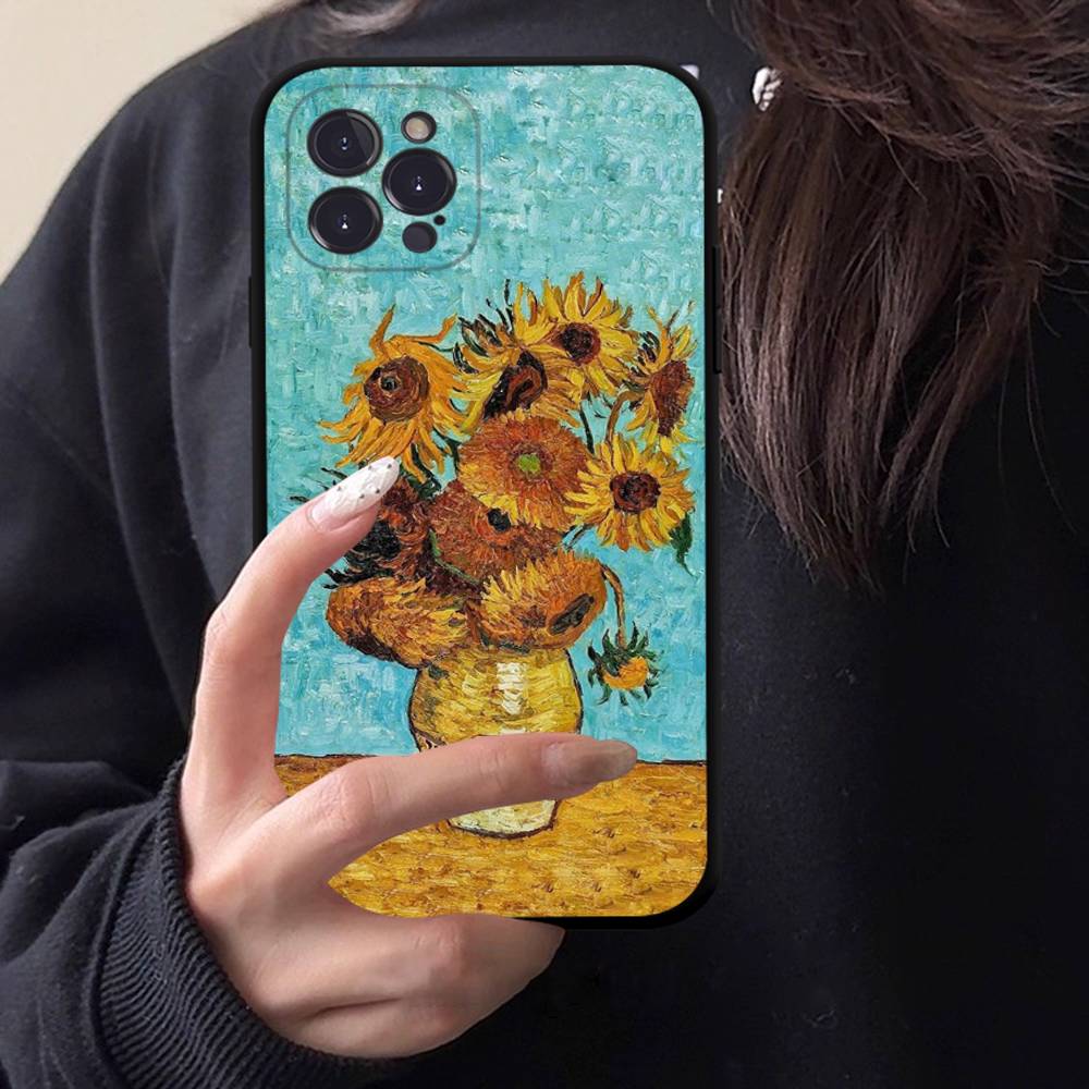 Ретро Ван Гог Масляная краска Черный ТПУ Чехол для телефона Модный Для iphone17 Air 16 15 14 13 12 Pro 11 Pro Max Plus Защитный чехол