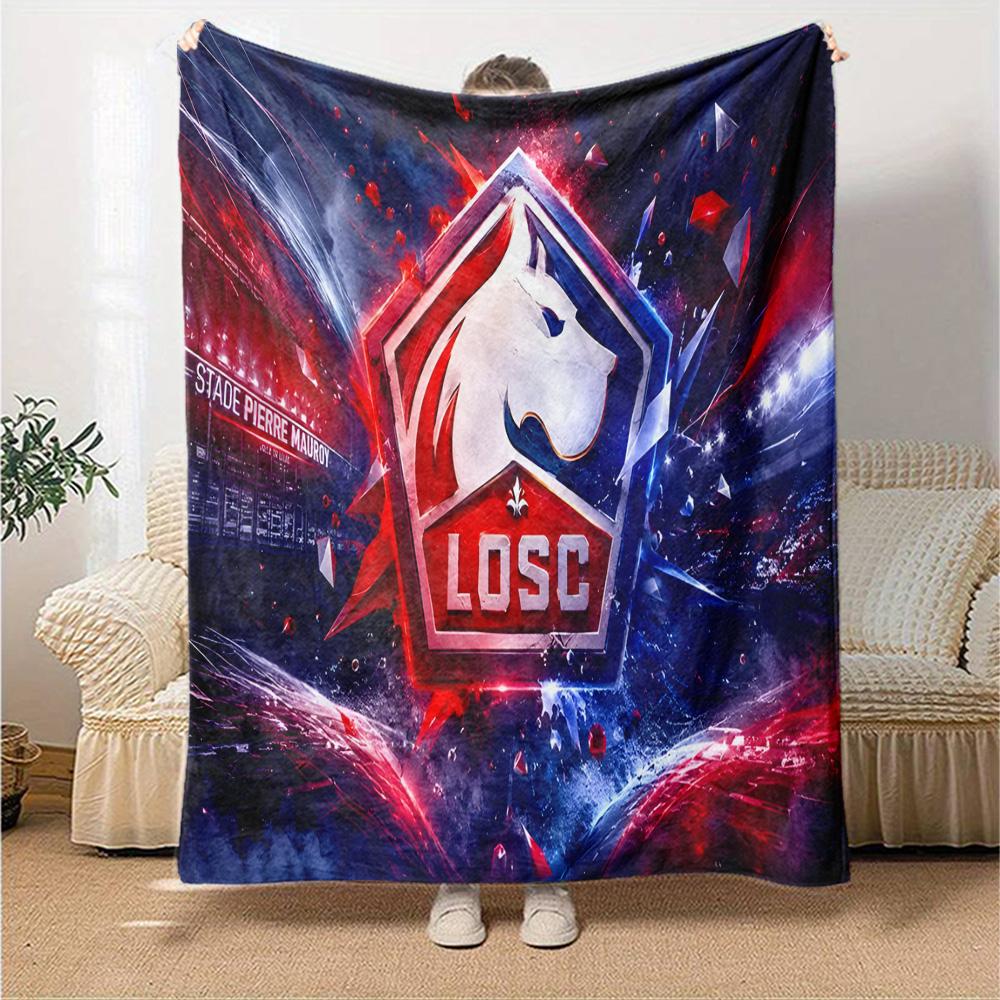 Losc Football Crest Flannel Blanket, Soft Polyester, Modern Design, All-Season for Camping, Travel, Gifts for holidays or birthdays