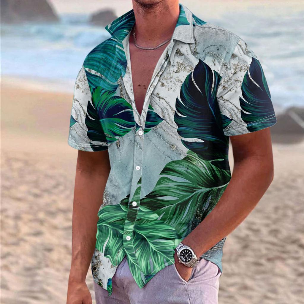 Men'S Casual Loose Fitting Short Sleeved Shirt Fashionable Lapel Shirt Top