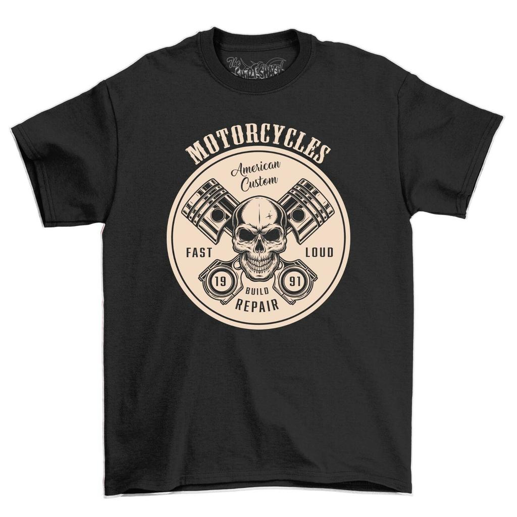 Skull and Gears American Custom Motorbike Racer Motorcycle Vintage Men's T-Shirt Mens Womens Tees Top