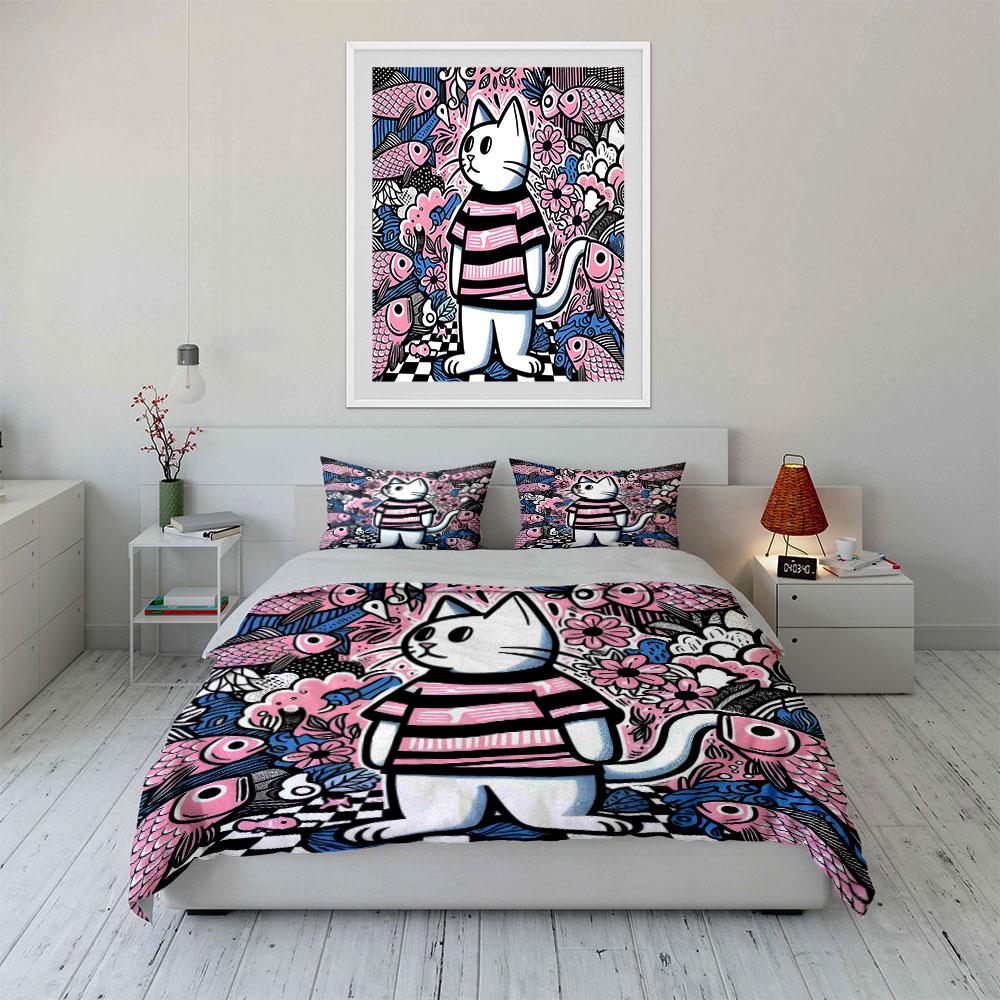 Cat, fish, flowers, patterns. Bedding sets Duvet cover sets Duvet covers Pillowcases(1 * Duvet Cover 2 * Pillowcases without duvet insert)