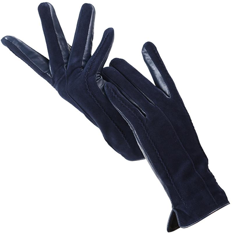 Женские зимние перчатки бордового цвета - Натуральная кожа и замша