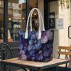 Elegant Purple Floral Tote Bag Fashion Casual Large Capacity Portable Daily Shoulder Handbag for Women