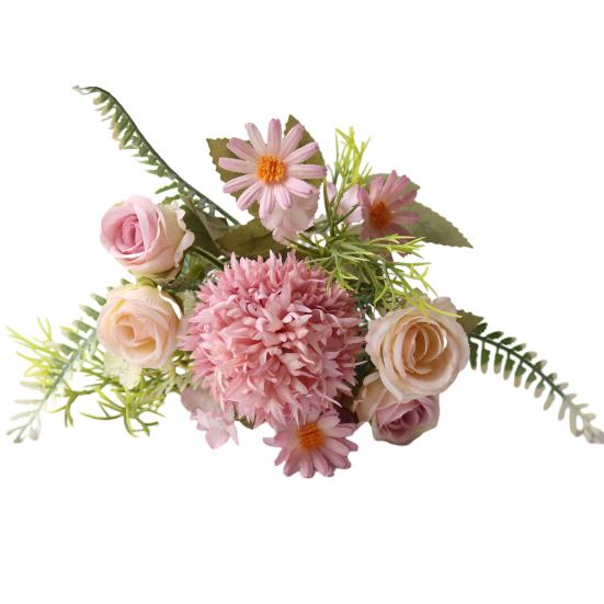Artificial Flowers High Simulation Silk Petals Real Touch Adjustable Iron Wire Stems Mixed Roses Hydrangeas Daisies Maintenance-Free Home Decor Gifts