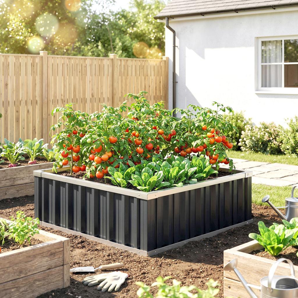 Raised Garden Bed in Steel, Open Bottom and Tool-Free Assembly, 90x90x30cm