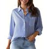 Women's Long Sleeve Lapel Striped Blouses