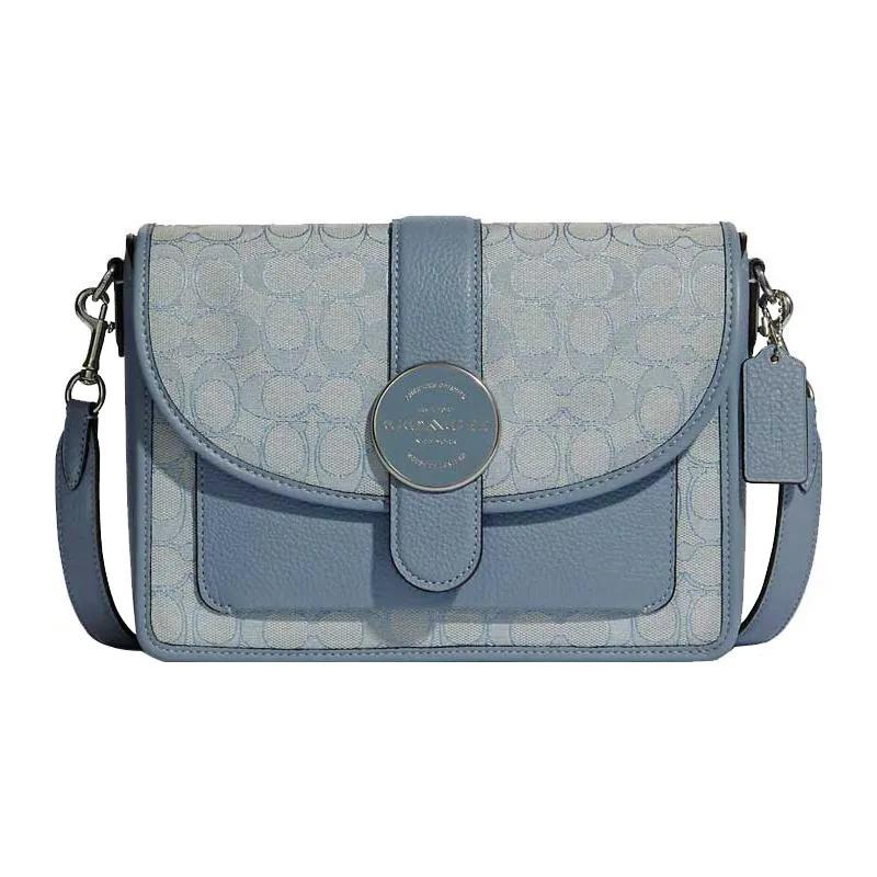 COACH Lonnie Jacquard Fabric Leather Shoulder Bag , Crossbody Bag Medium Women's Haze Blue / Mordan Color (Unisex) Crossbody Bags