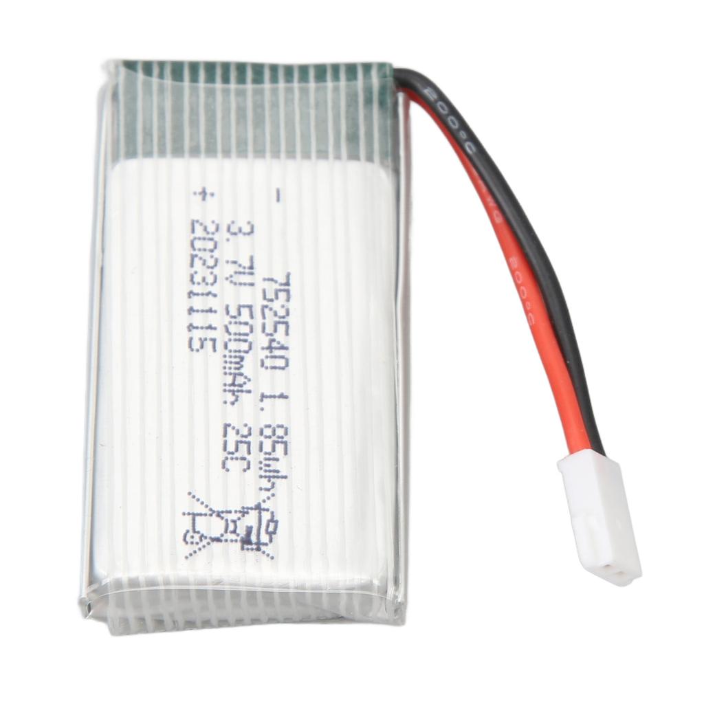 3.7V 500mAh Lithium Battery 3.7V 500mAh 25C High Magnification 752540 Polymer Lithium Ion Battery with XH2.54 Plug for X5C Drone Aircraft Accessories