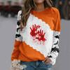 Sweatshirt For Womens Halloween Blood Hand Palm Print Sweatshirt Round Neck Pullover Tops Casual Ladies Long Sleeved Sweatshirts