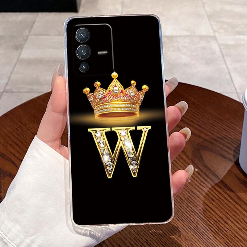 Для Vivo V23 Pro Новый Корона Буква Розовый Блестящий От А до Я Чехол для Телефона для Пары Для Vivo V23 Pro Прозрачный ТПУ Ударопрочный Мягкий Чехол