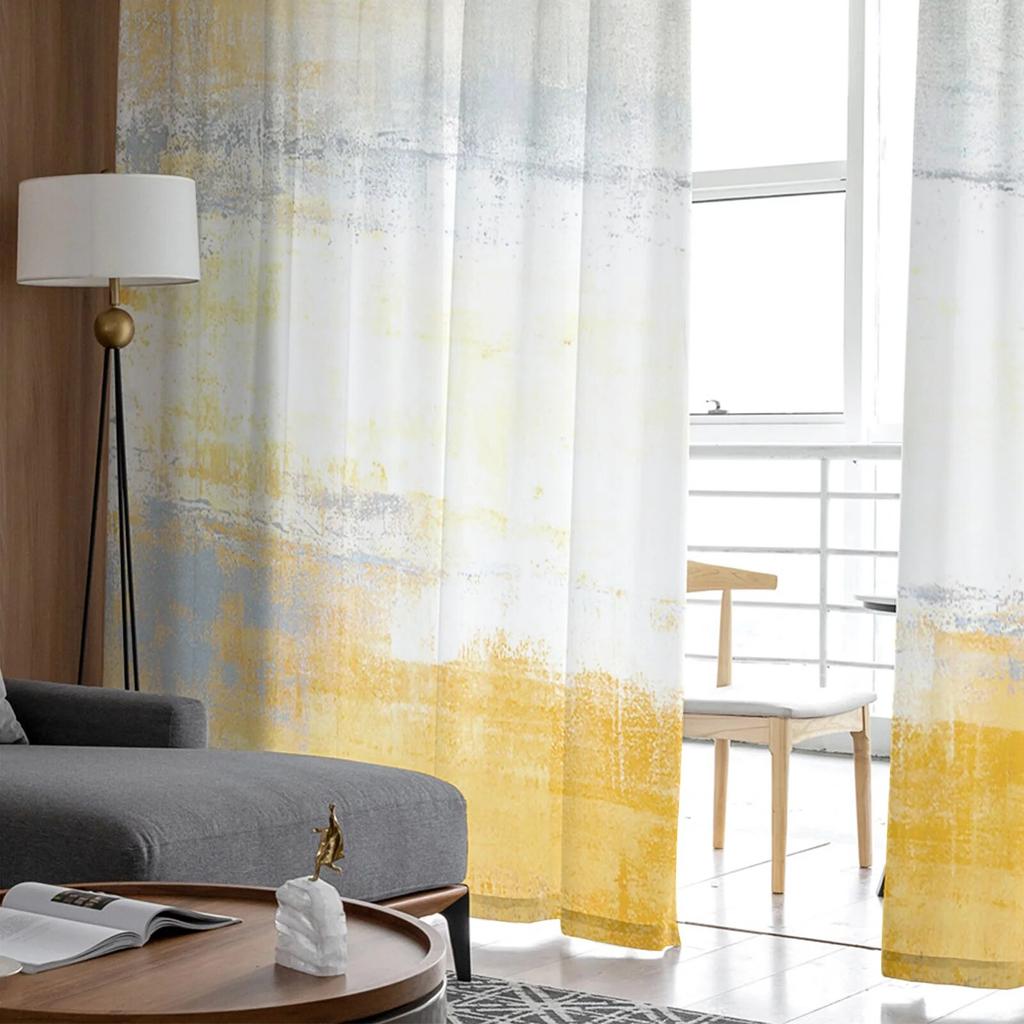 Абстрактные художественные желтые прозрачные шторы для гостиной, спальни, тюлевые занавески для кухни, вуаль, шторы, жалюзи, панели