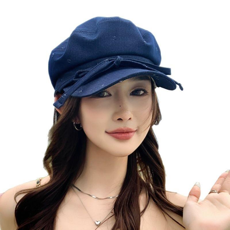 Thin British retro newsboy hat women's summer cowboy navy hat versatile casual big head circumference showing face small hat