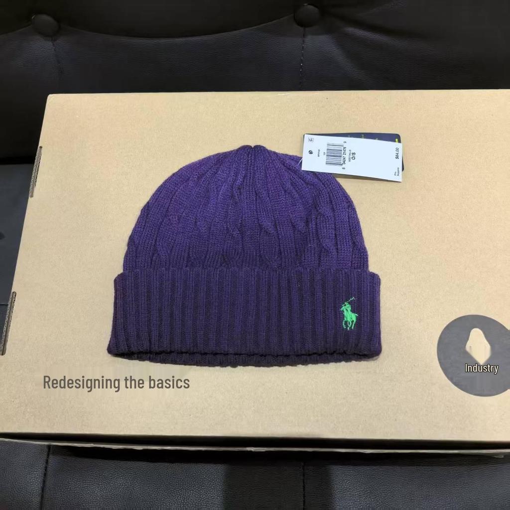 Winter Classic Cable Knit Wool Blend Scarf & Hat Set with Pony Embroidery for Couples